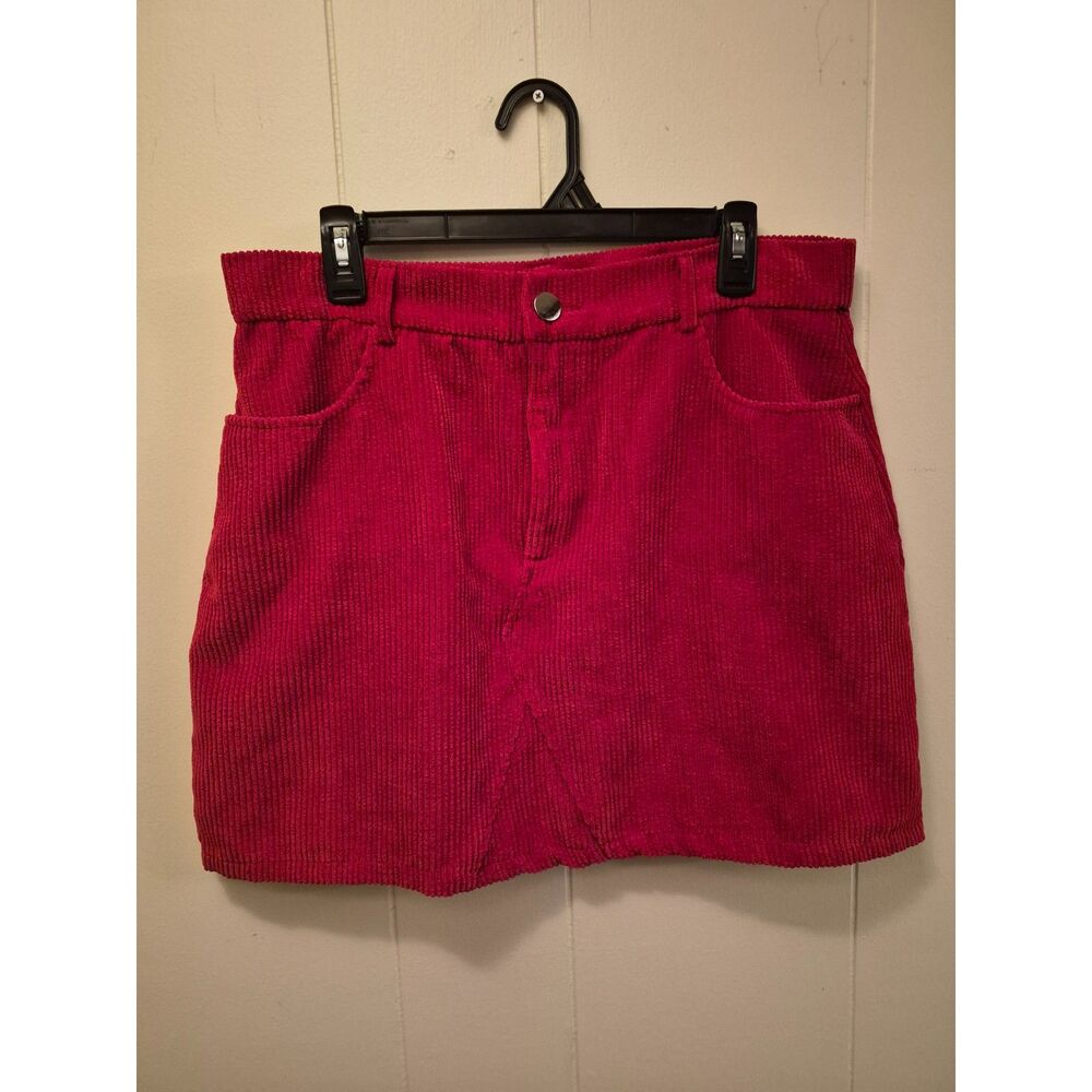 Women's XL 12 Burgundy Corduroy Mini Skirt High Waist Y2K